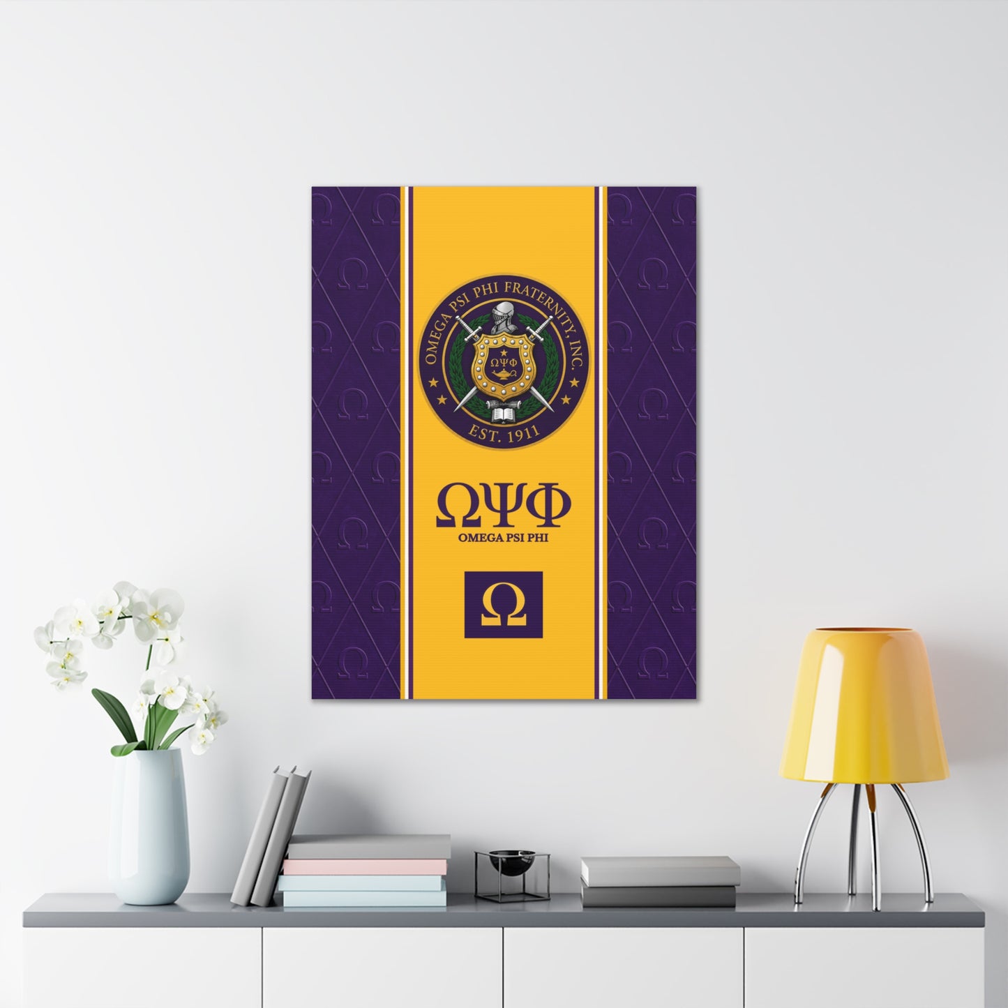 Omega Psi Phi Crest Vertical Wall Canvas 2.5
