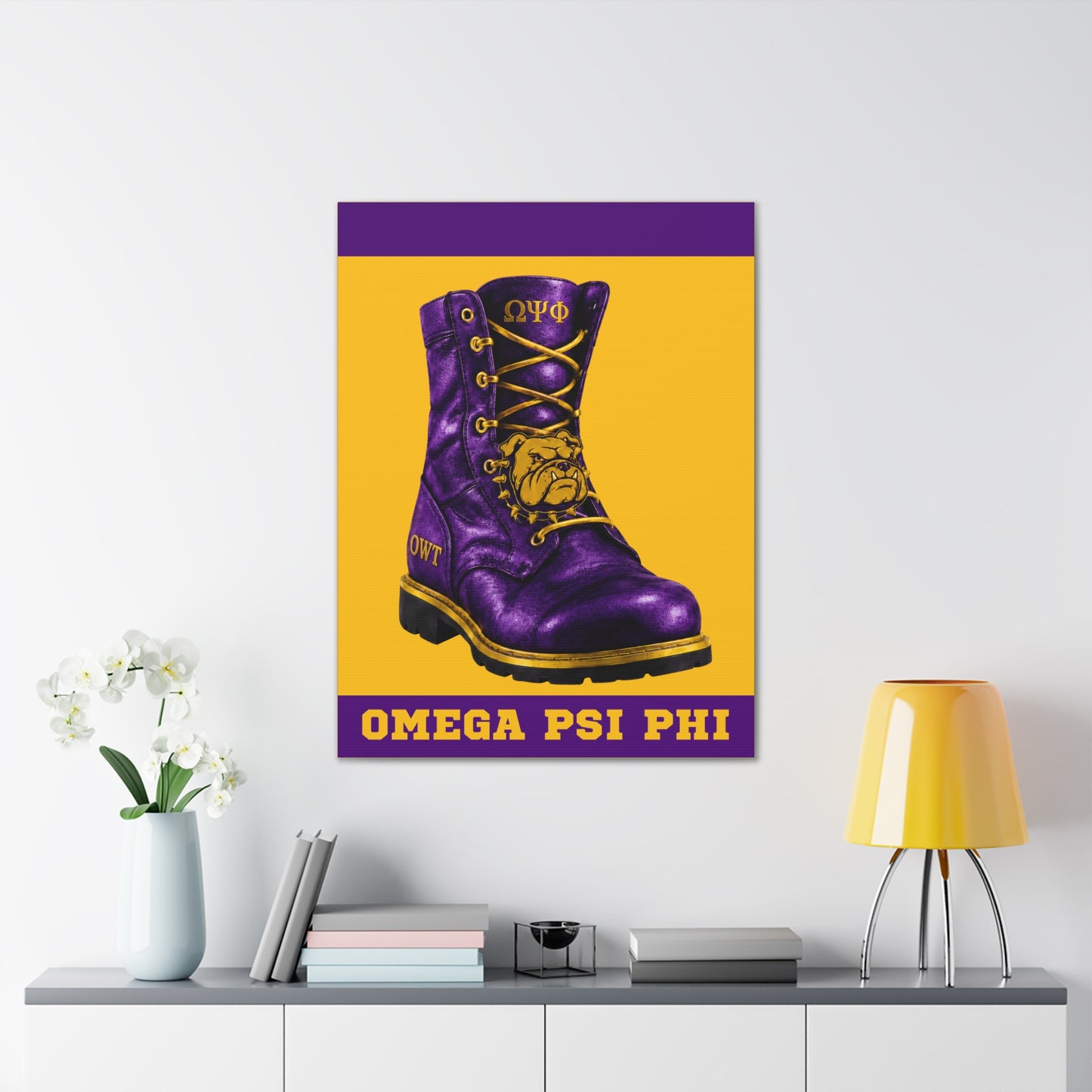 Omega Psi Phi Boot Vertical Wall Art Canvas
