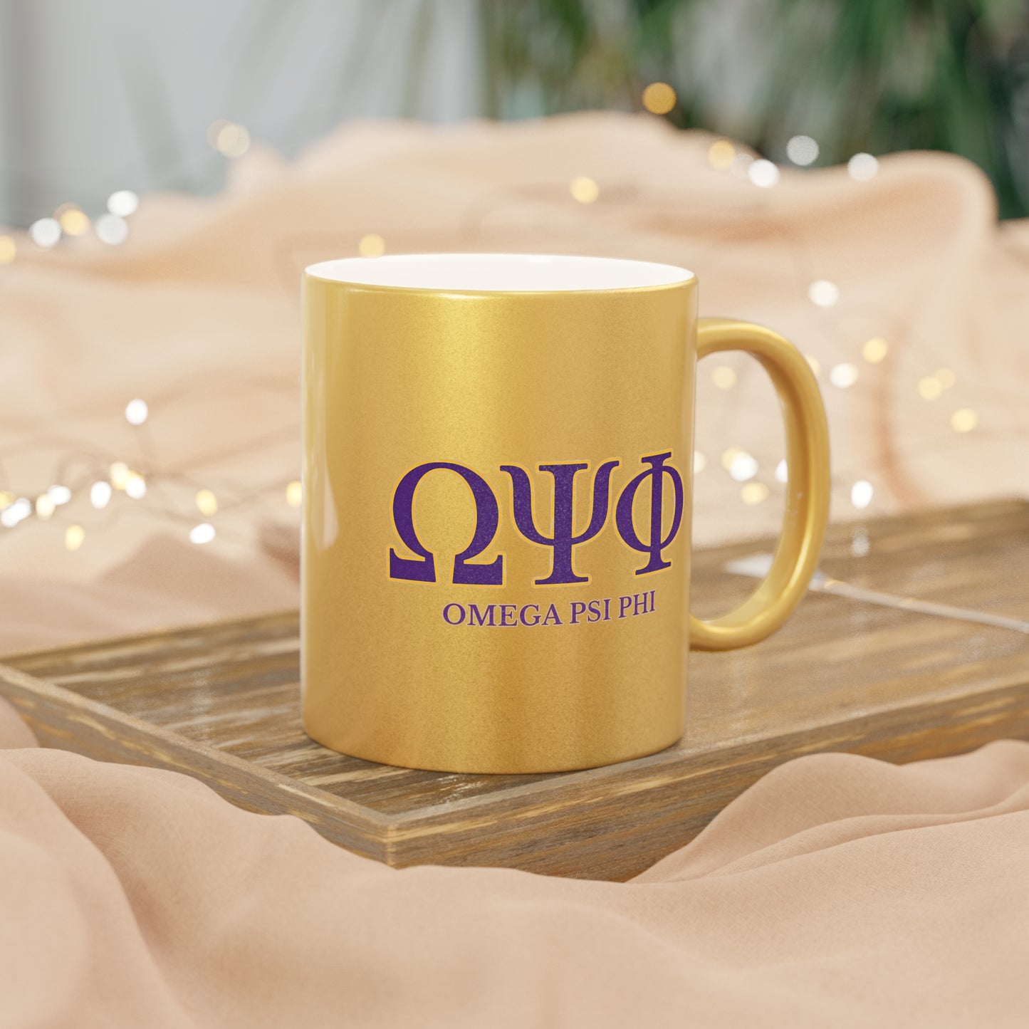 Omega Psi Phi Metallic Gold Mug