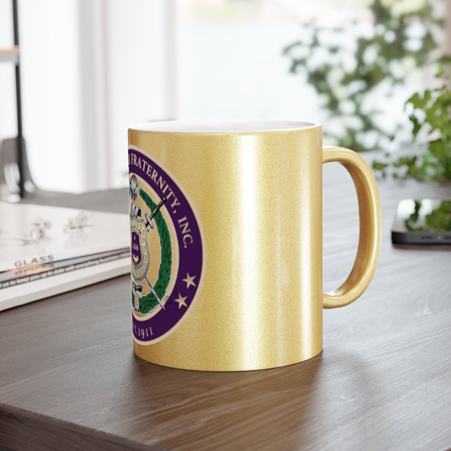 Omega Psi Phi Crest Metallic Gold Mug