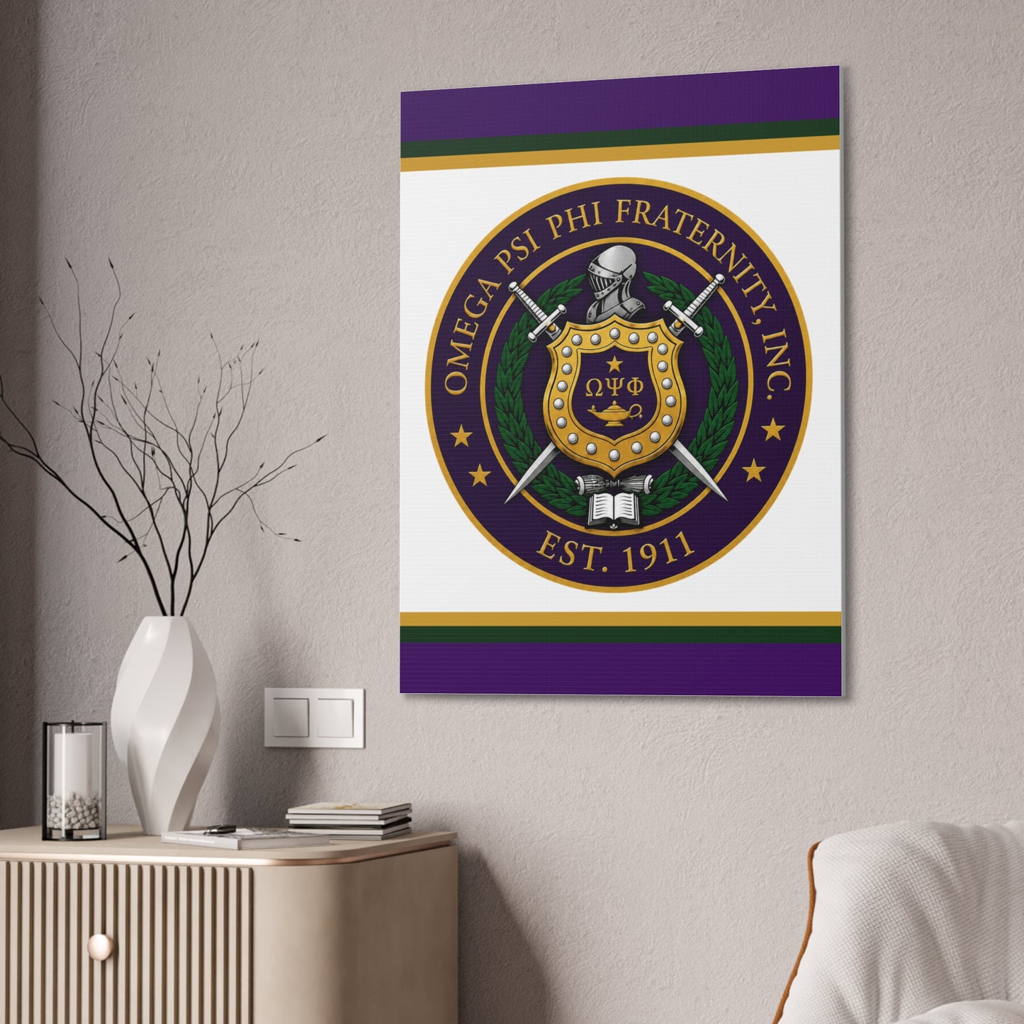 Omega Crest Vertical Wall Canvas