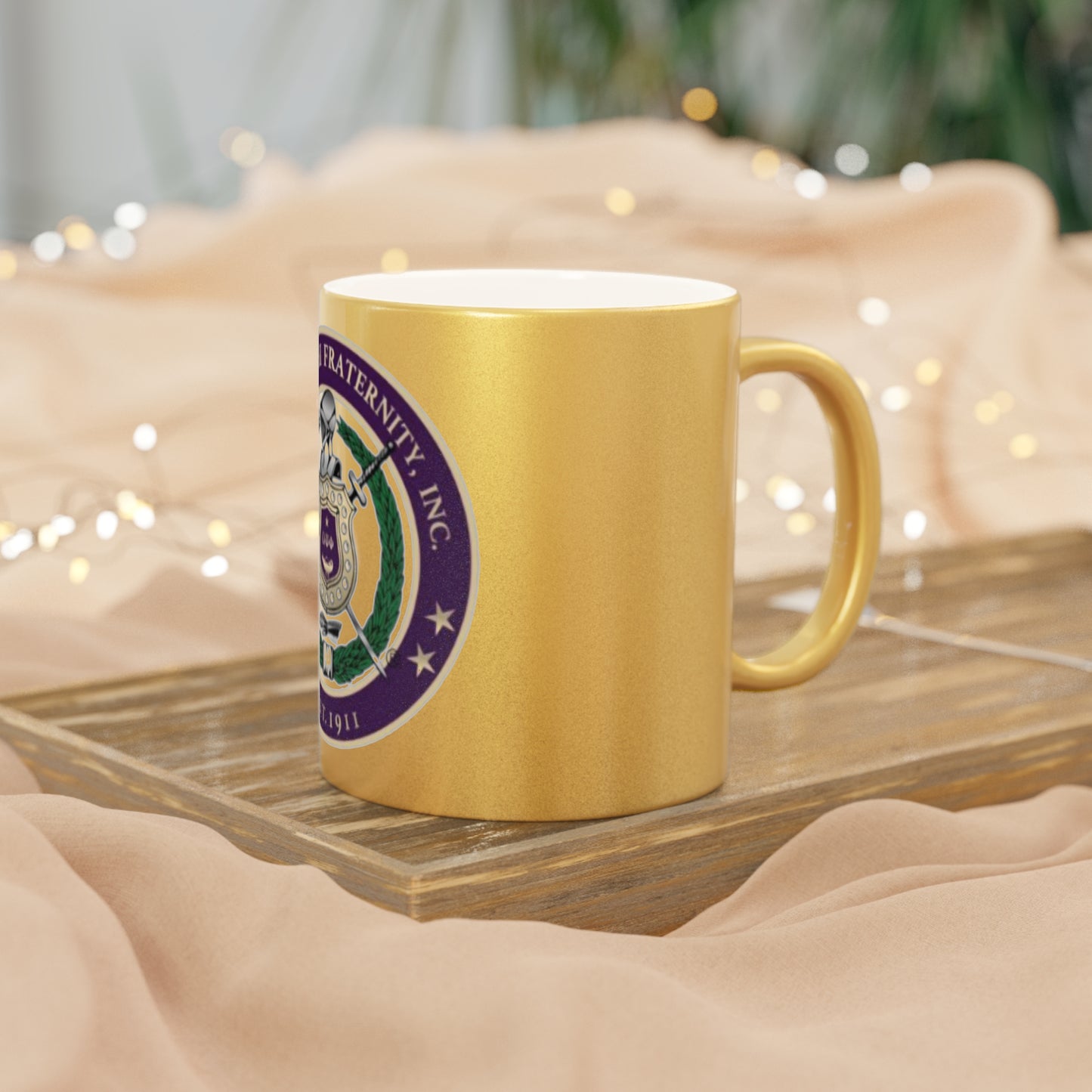 Omega Psi Phi Crest Metallic Gold Mug