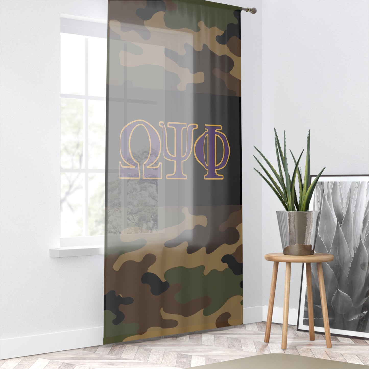 Omega Psi Phi Camo Sheer Window Curtain