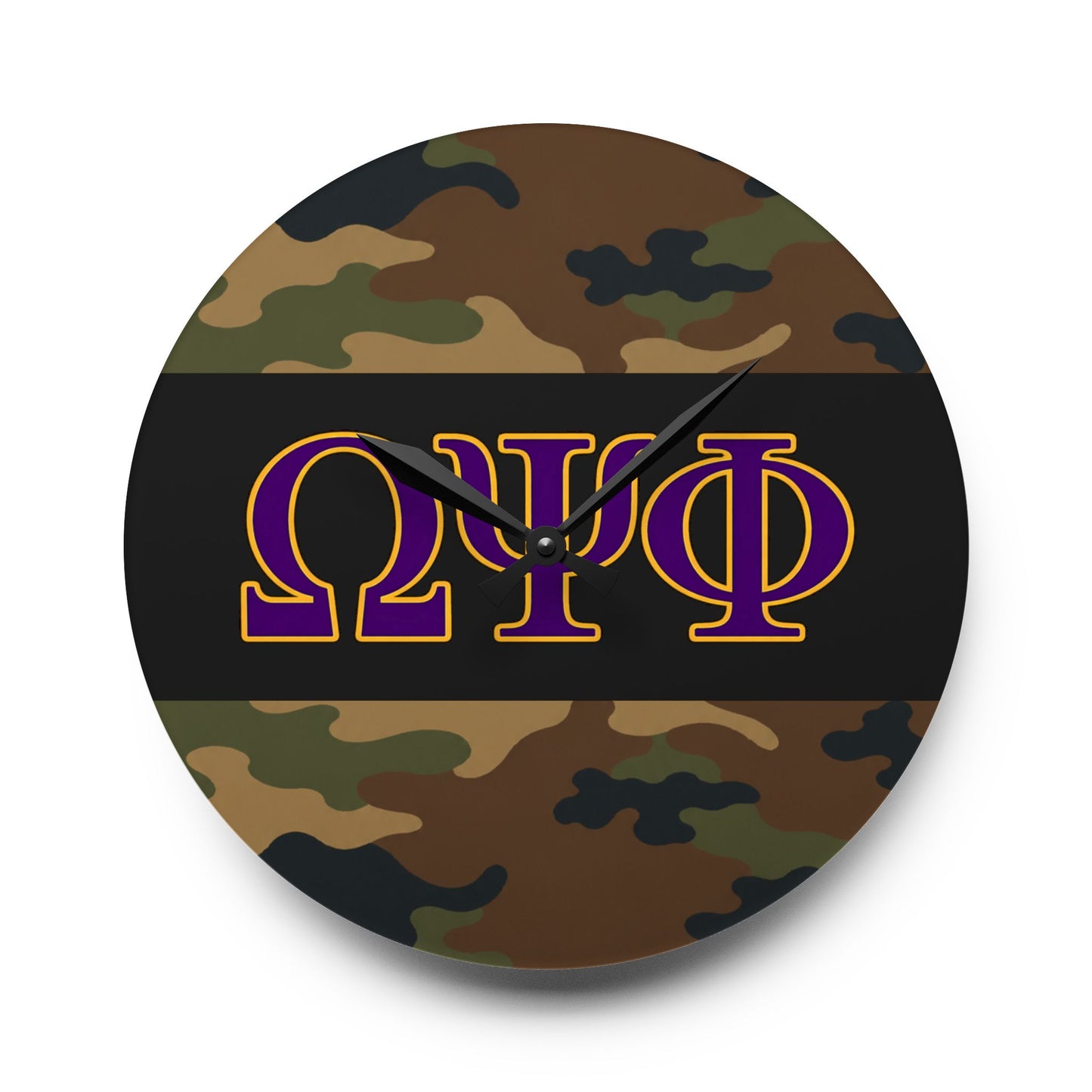 Omega Psi Phi Camo Round Wall Clock