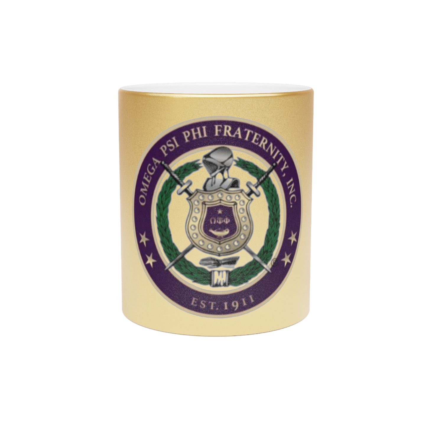 Omega Psi Phi Crest Metallic Gold Mug