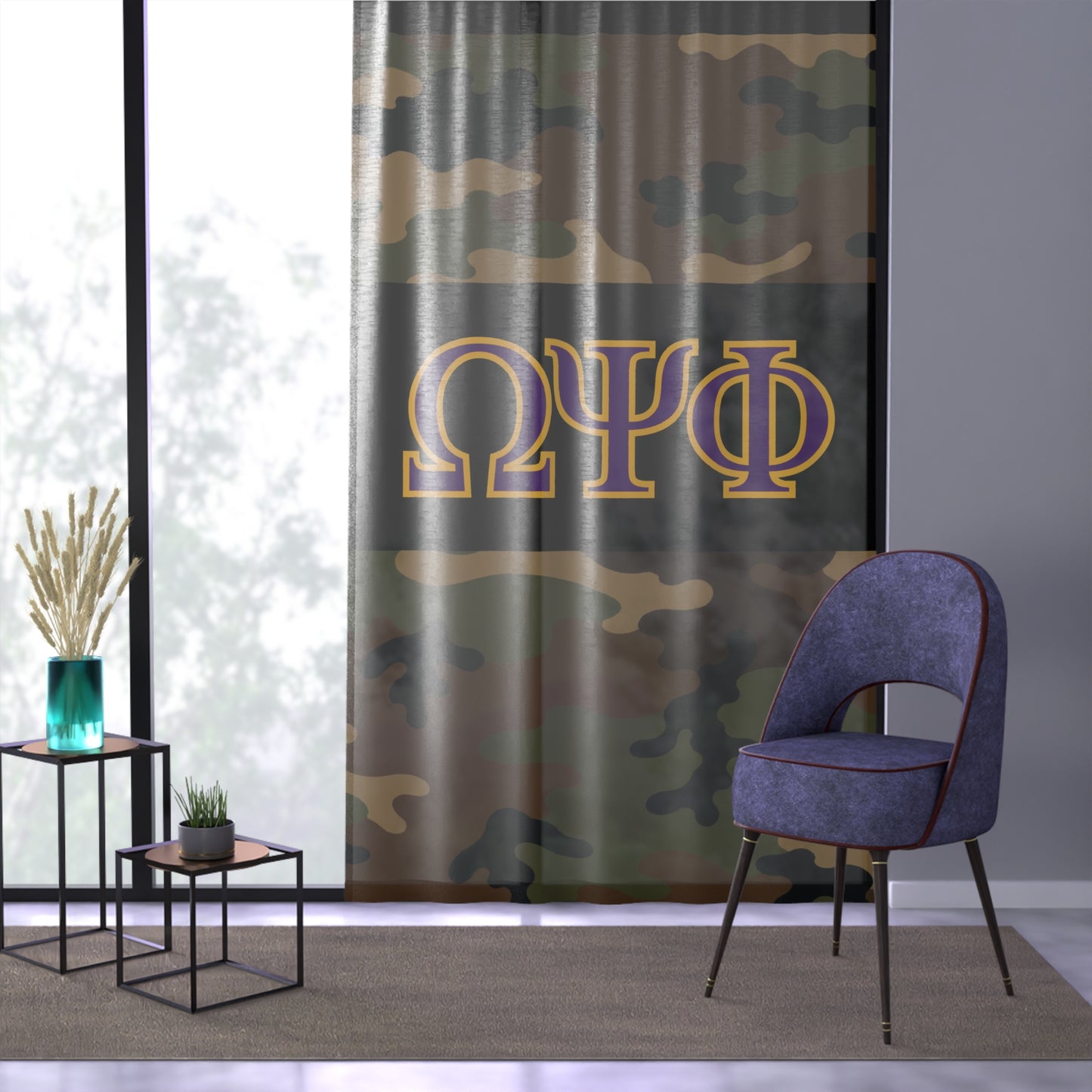 Omega Psi Phi Camo Sheer Window Curtain