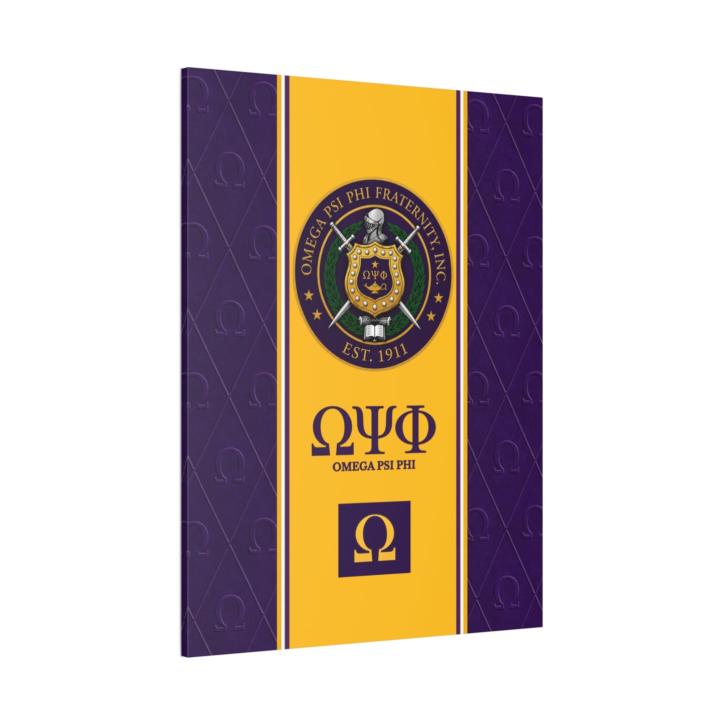 Omega Psi Phi Crest Vertical Wall Canvas 2.5