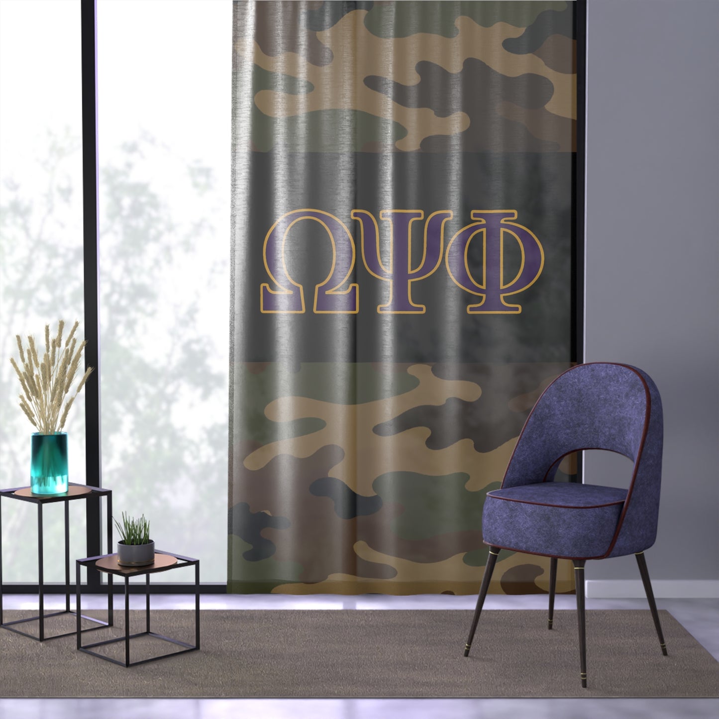 Omega Psi Phi Camo Sheer Window Curtain