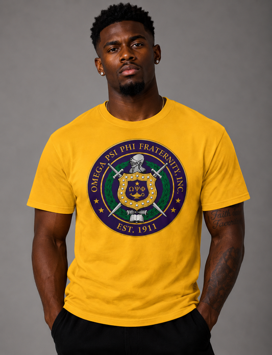 Omega Psi Phi Crest Gold T-shirt