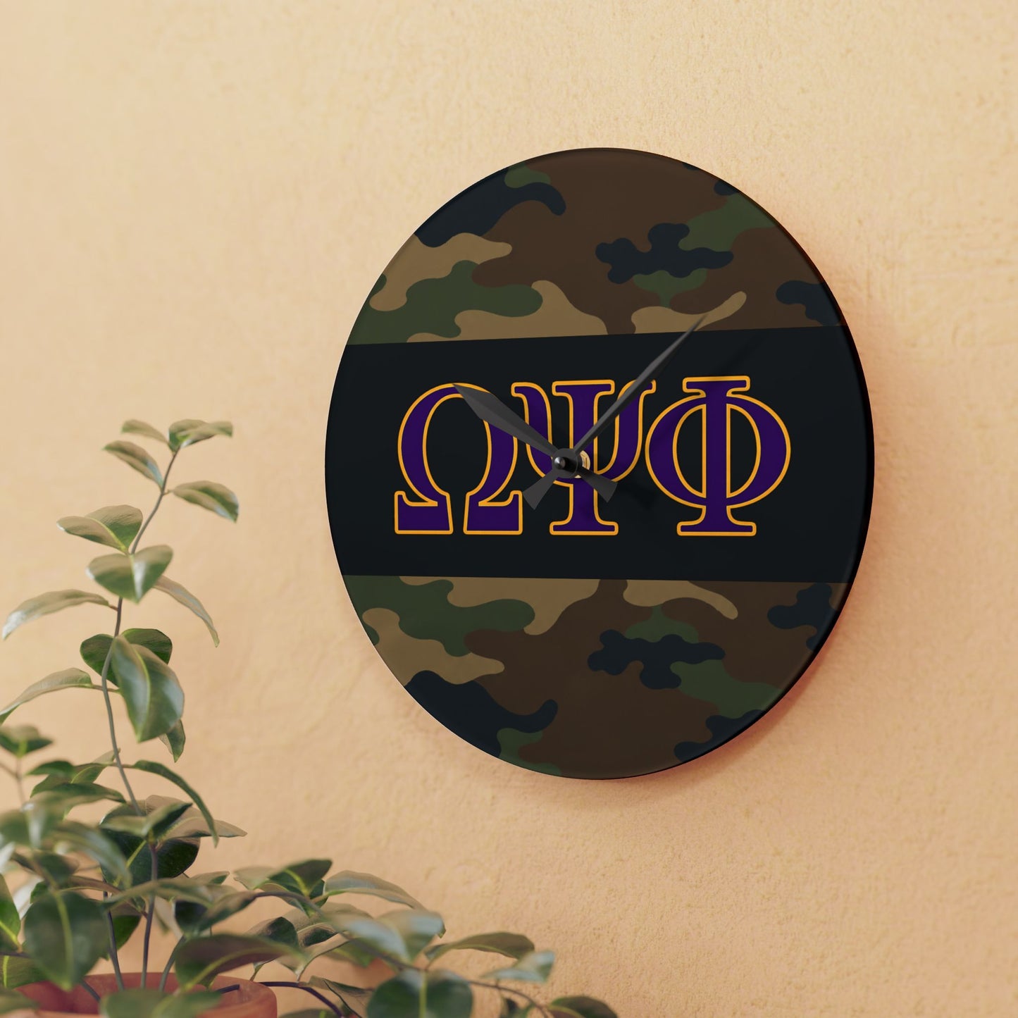 Omega Psi Phi Camo Round Wall Clock