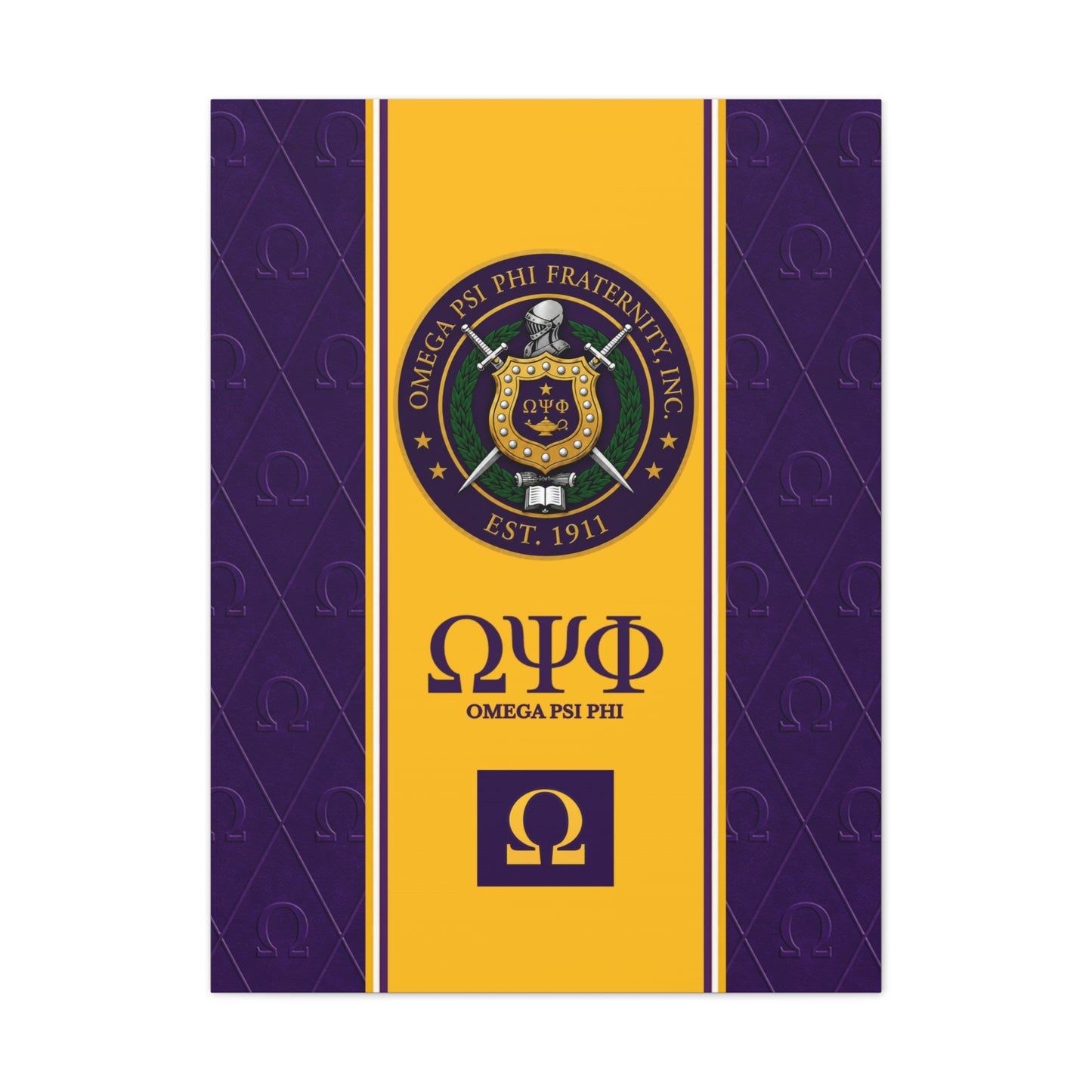Omega Psi Phi Crest Vertical Wall Canvas 2.5