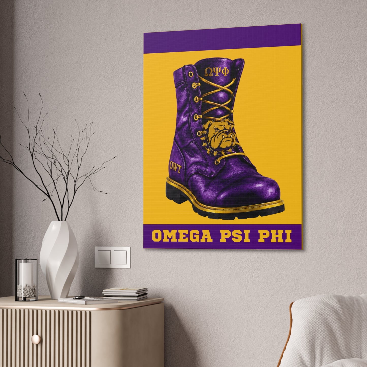 Omega Psi Phi Boot Vertical Wall Art Canvas