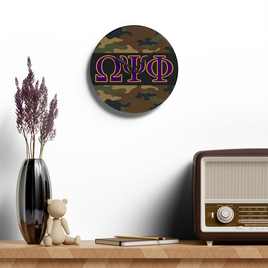 Omega Psi Phi Camo Round Wall Clock