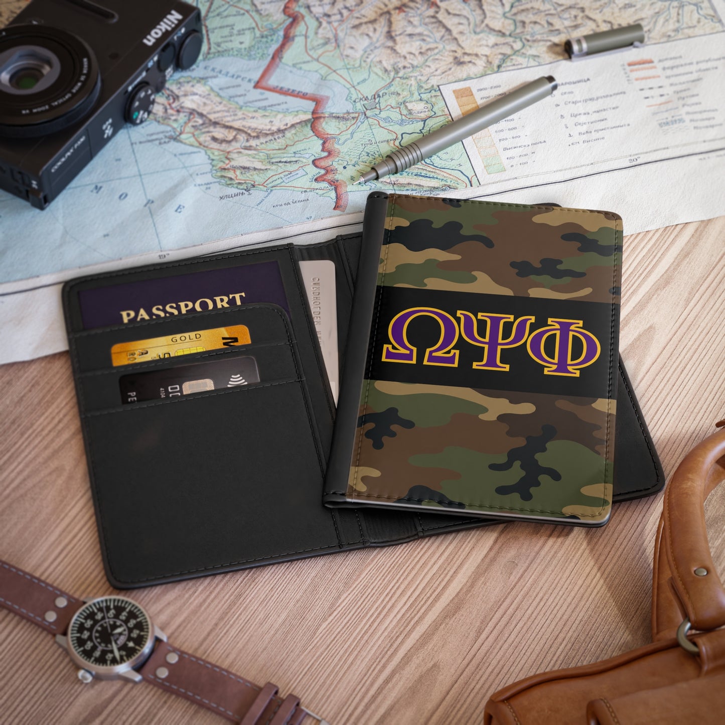 Omega Psi Phi Camo Passport Cover