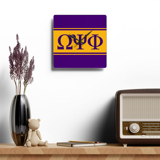 Omega Psi Phi Square Acrylic Wall Clock