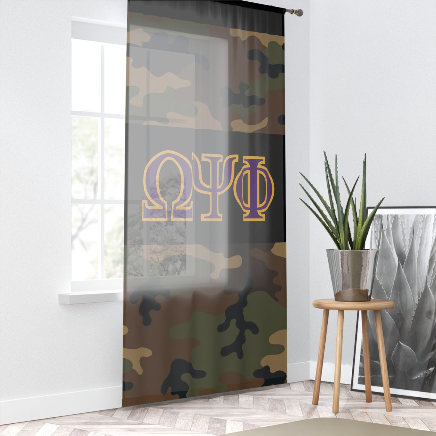 Omega Psi Phi Camo Sheer Window Curtain