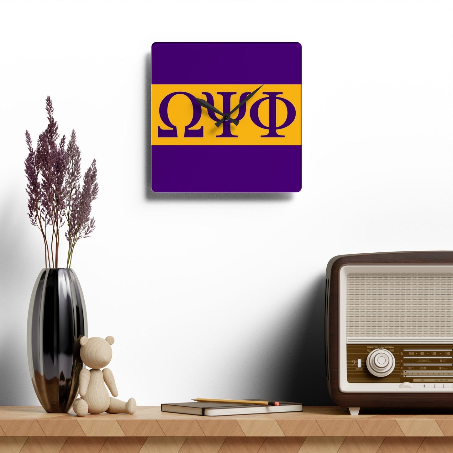 Omega Psi Phi Square Wall Clock
